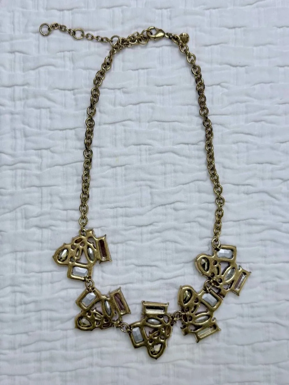 J. Crew Multi Color Necklace & Shape Rhinestone Costume Gold Tone Metal